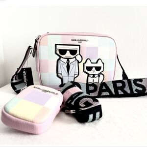 Karl Lagerfeld Paris Maybelle Crossbody Camera Bag Check Blush Pouch